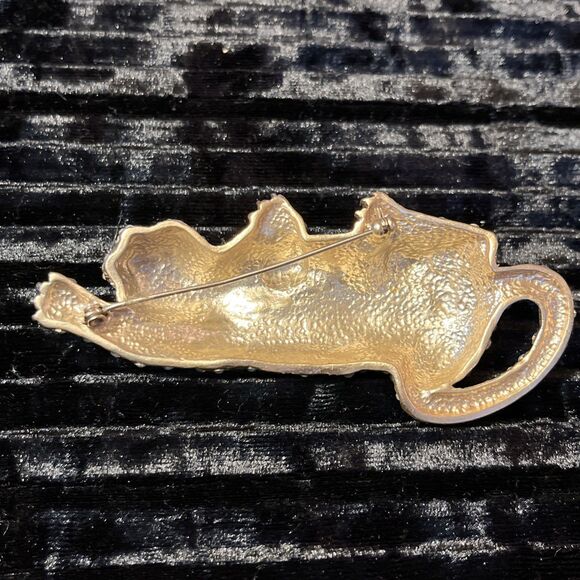 Vintage Gold Tone Big Cat Stalking Panther Cheetah Leopard Rhinestone Pin Brooch - Picture 8 of 9